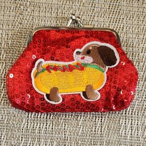 Hand Crafted Red Sequin Dog Kiss Lock Coin Purse